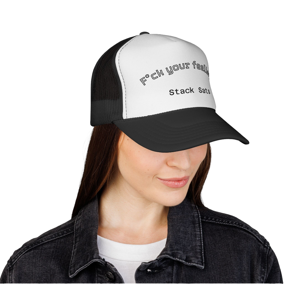F*ck Your Feelings Stack Sats Trucker Cap | Bitcoin Crypto Hat