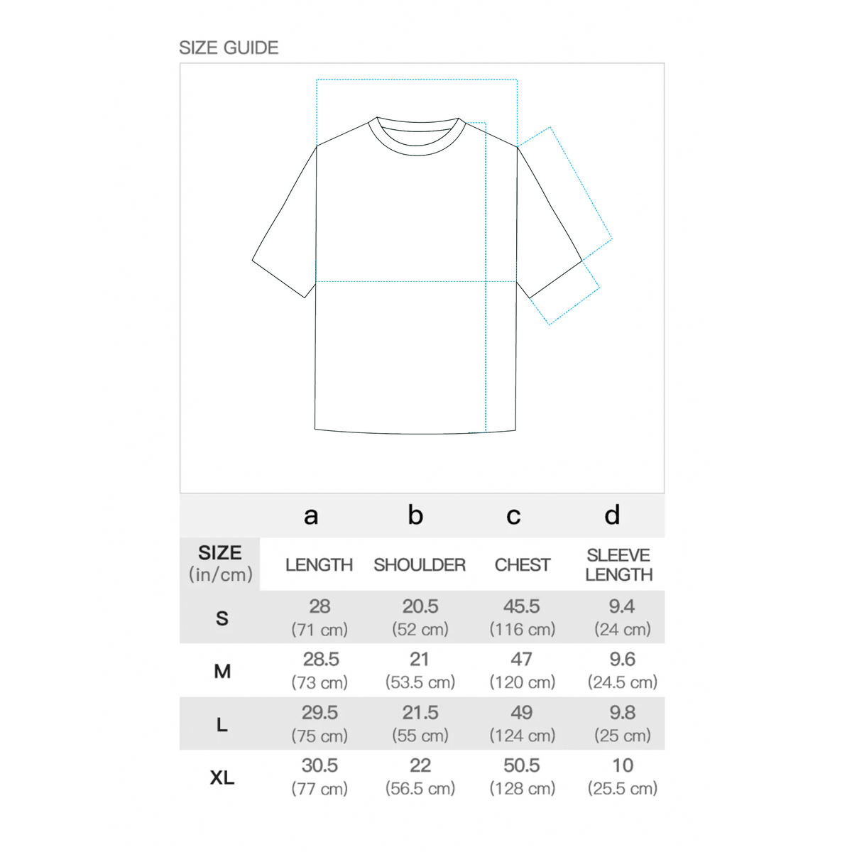 Size chart for Evolution Heavyweight Tee